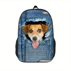 Creative Dog Cat Denim Printed Backpack for Kids Boys Girls