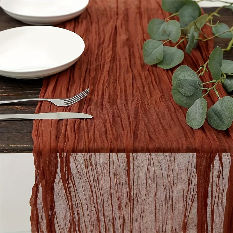 Bohemian Crepe Table Runner, Nomadic Style Long Gauze for Weddings