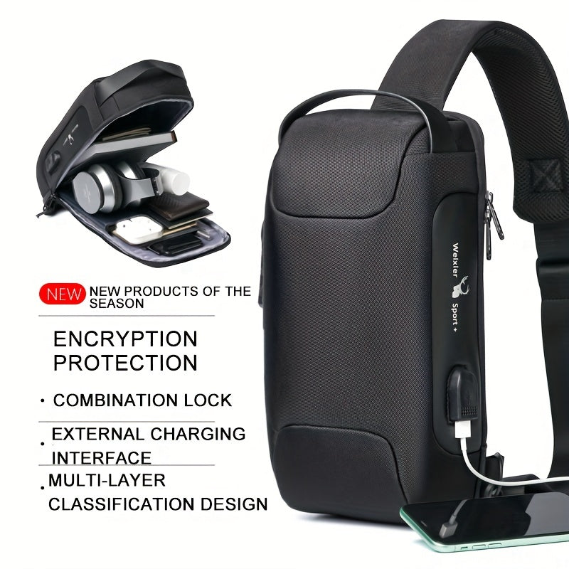 WEIXIER Men's Waterproof Waist Bag USB Charging Lock Gift For Father
