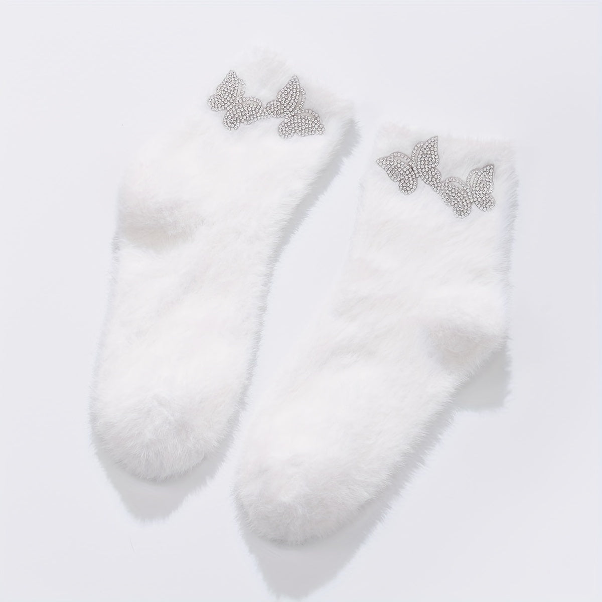 Butterfly Rhinestone Socks Fuzzy & Warm Women's Stockings