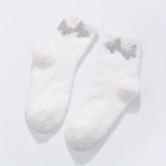 Butterfly Rhinestone Socks Fuzzy & Warm Women's Stockings