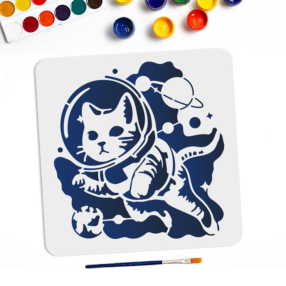 1pc AHANDMAKER Astronaut Cat Stencil & Paint Brushes Set