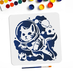 1pc AHANDMAKER Astronaut Cat Stencil & Paint Brushes Set