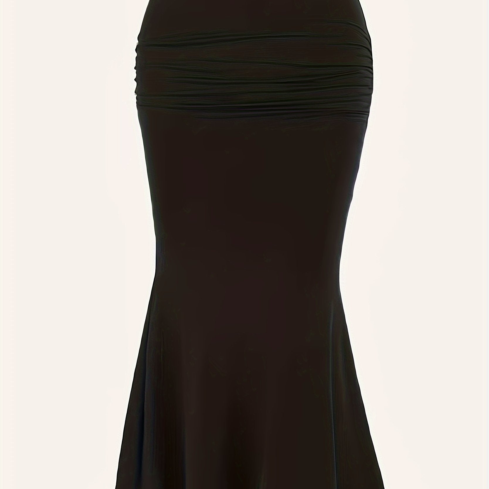  Solid Ruched Maxi Mermaid Skirt