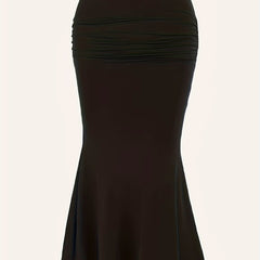  Solid Ruched Maxi Mermaid Skirt
