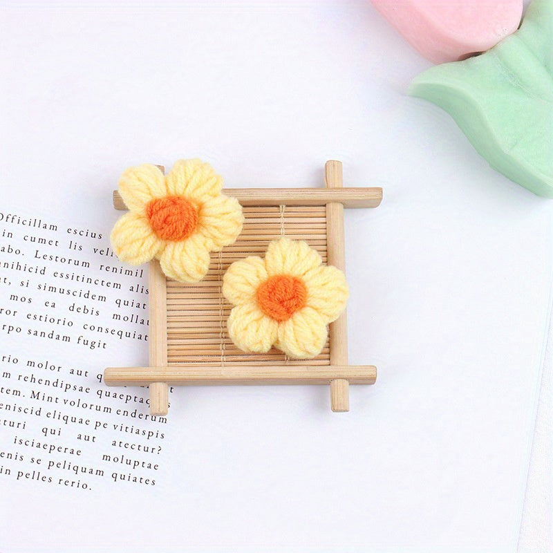 10pcs Crochet Flowers Diy Knitted Woolen Flower Clothing Accessories
