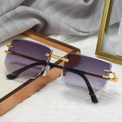 Gradient Lens Sunglasses Men Women UV400 Beach Metal Rimless Glasses