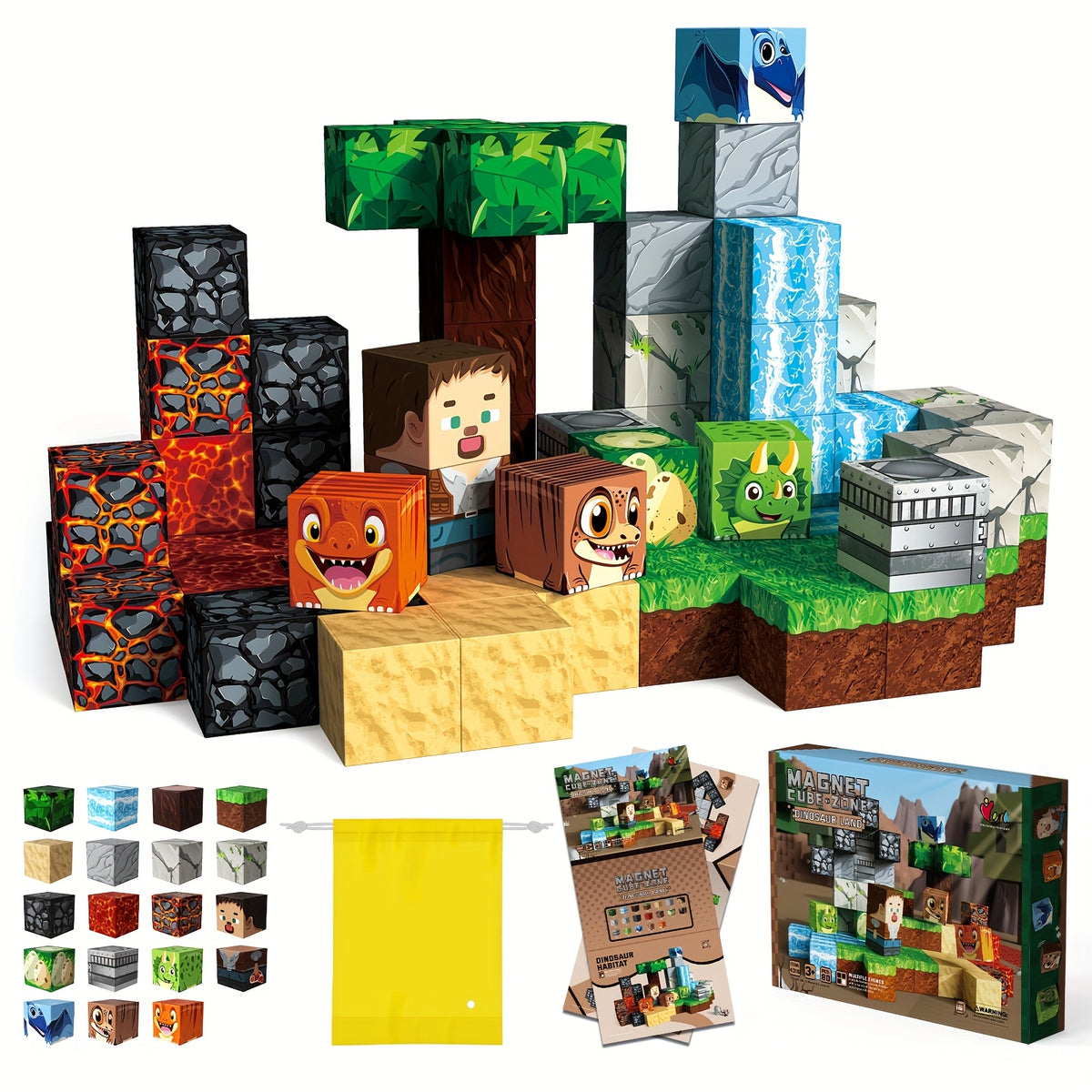 80pcs Magnetic Blocks Create Your Own Dinosaur Land Scene Magnet Tiles Toys