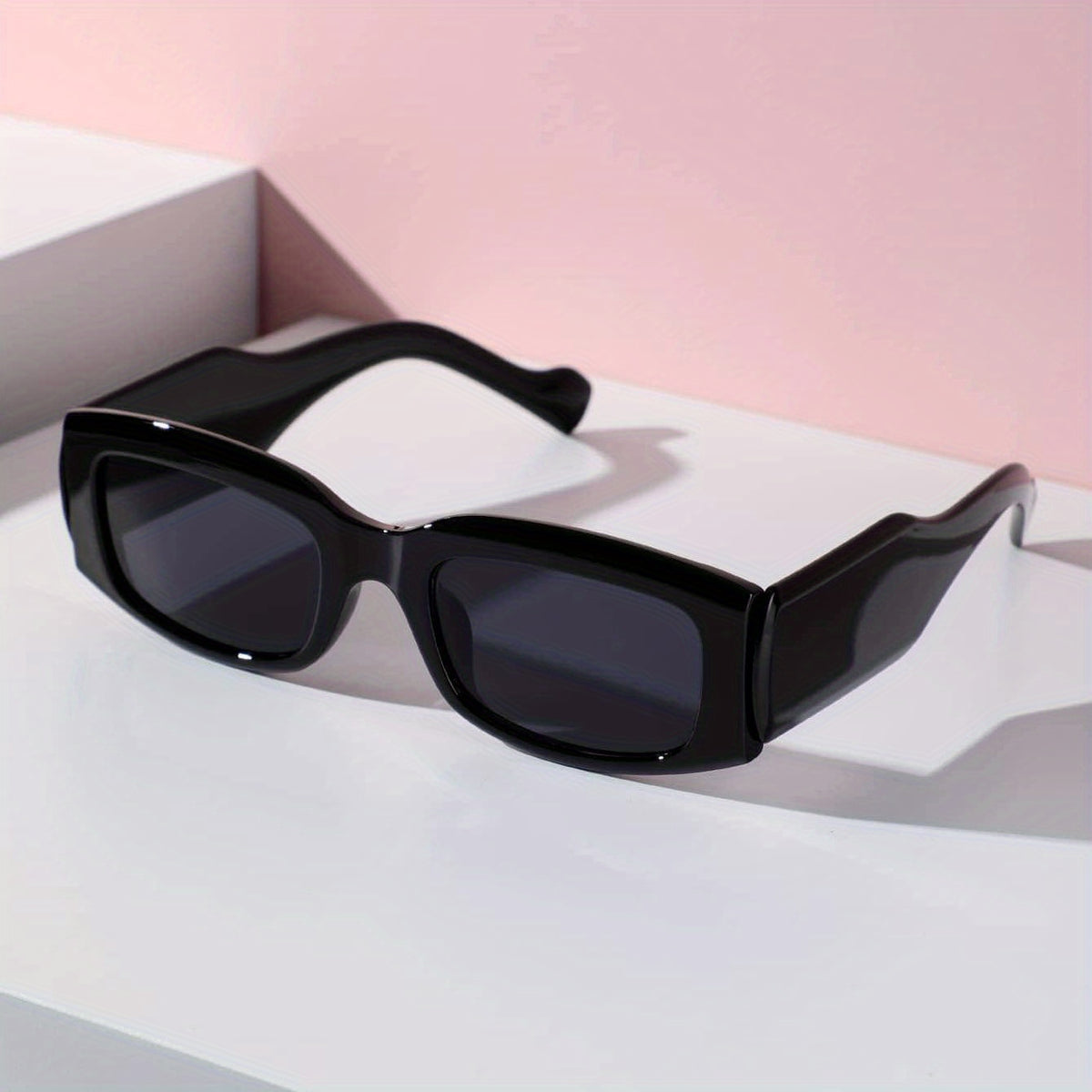 Square Frame Sunglasses Minimalist Solid Glasses Wide Temple UV400