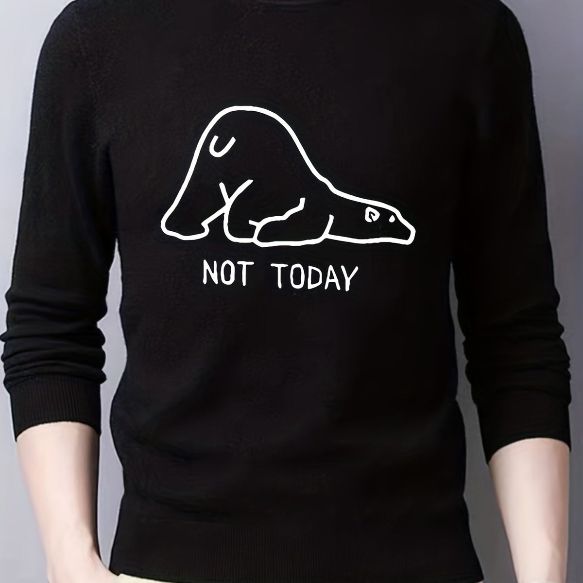 Polar Bear Print Knitted Sweater Men's Casual Crew Neck Pullover for Fall Winter