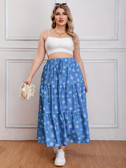  Floral Print Drawstring Maxi Skirt