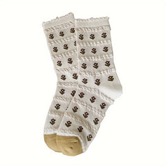 5 Pairs Floral Print Socks Women's Mid Tube Stockings & Hosiery