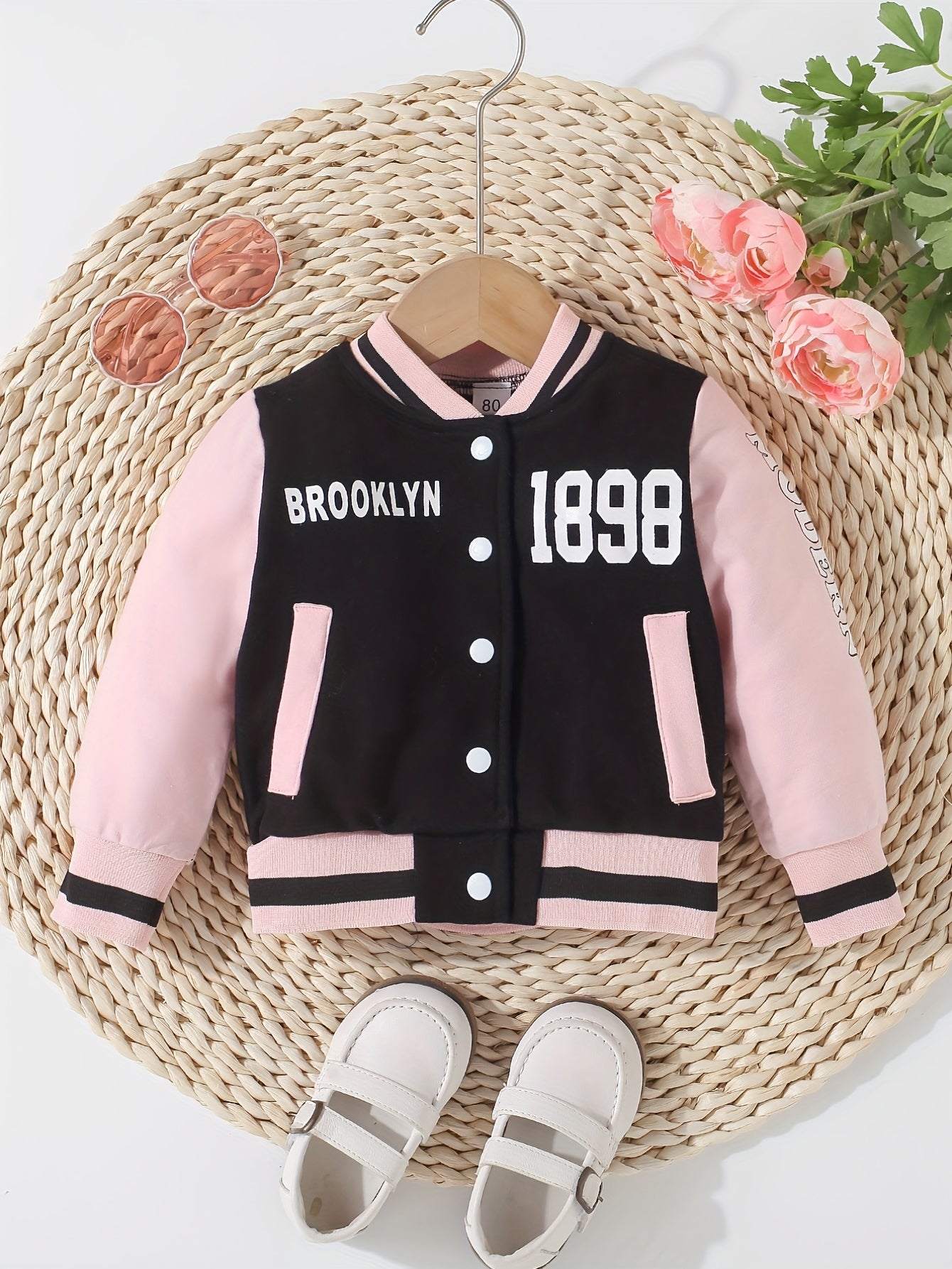 Baby Girls Block Stand Collar Sports Coat