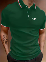 Cartoon Whale Print Men's Polo Shirt Casual Breathable Button Up Short Sleeve