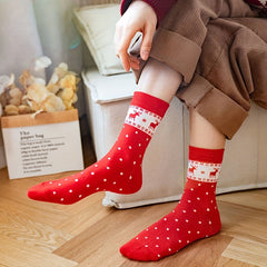 5 Pairs Christmas Print Socks Mid Tube Women's Stockings & Hosiery