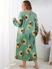  Sunflower & Butterfly Print Long Sleeve T-shirt Dress