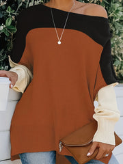  Colorblock Long Sleeve Round Neck Sweater