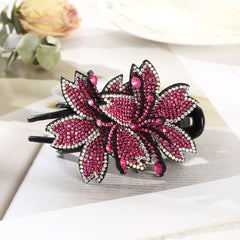 Rhinestone Double Flower Hair Clip Crystal Barrettes Bling Wedding Clips
