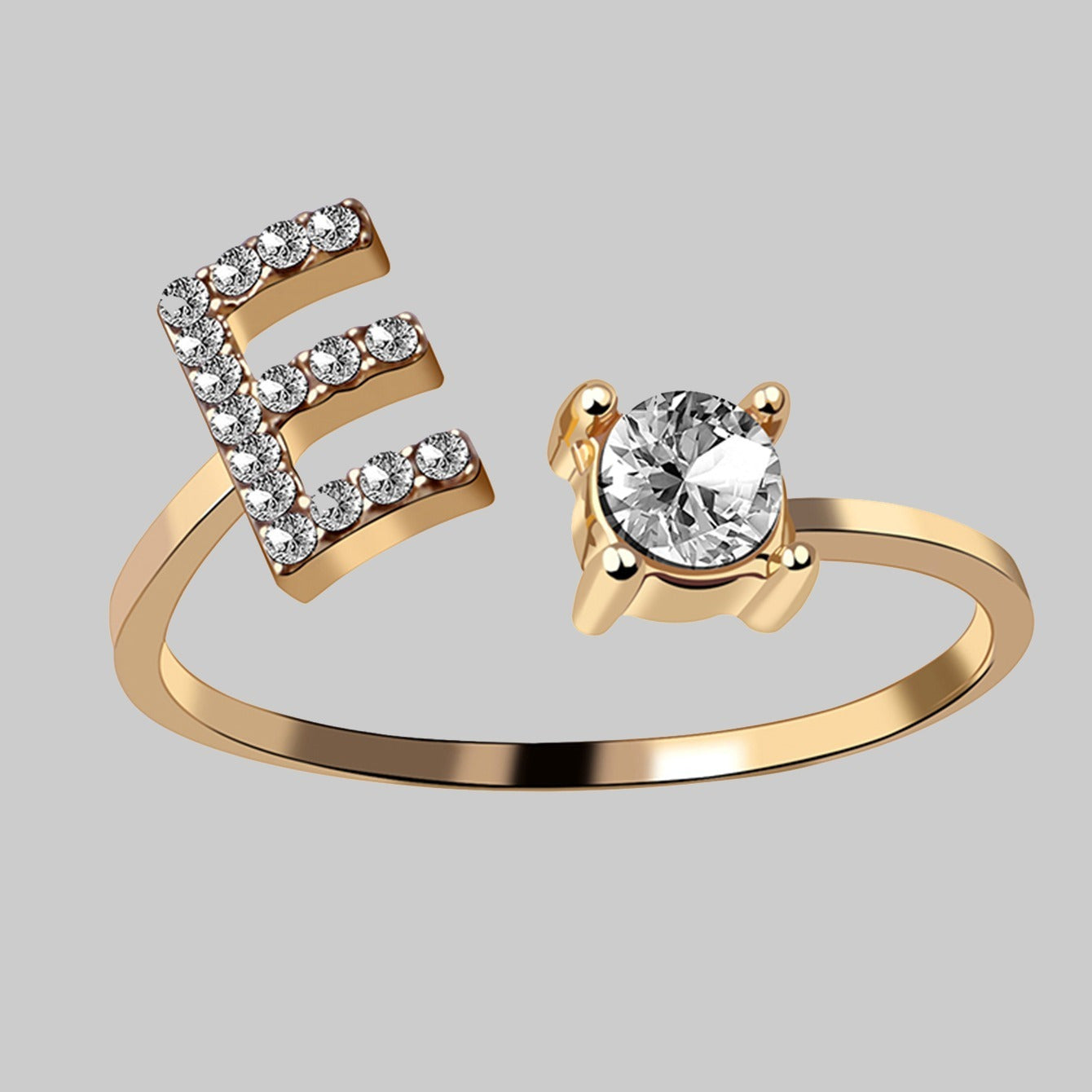 26 Letters Zircon Studded Adjustable Rings Jewelry