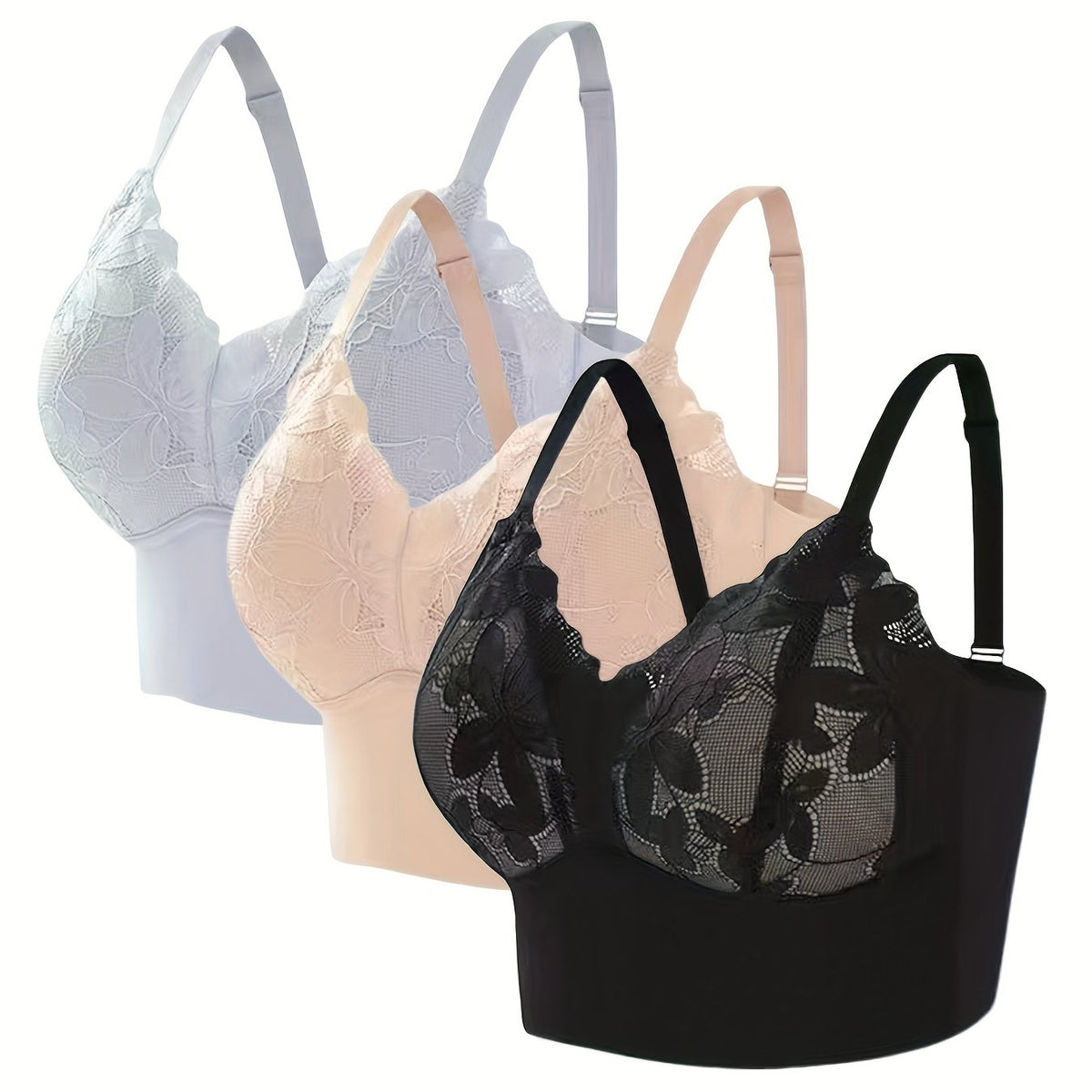 Lace Flower Full Coverage Push Up Sports Bra Wirefree V Neck
