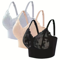 Lace Flower Full Coverage Push Up Sports Bra Wirefree V Neck