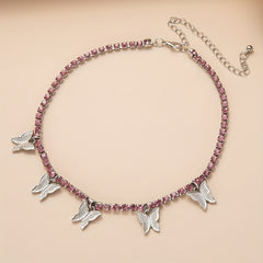 Double Row Butterfly Rhinestone Necklace