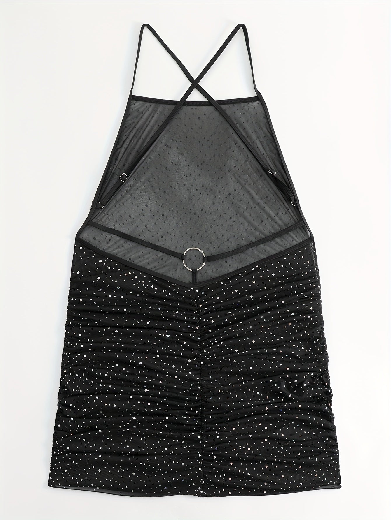 Glitter Sequin Crisscross Backless Cover Up Dress