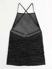  Glitter Sequin Crisscross Backless Cover Up Dress