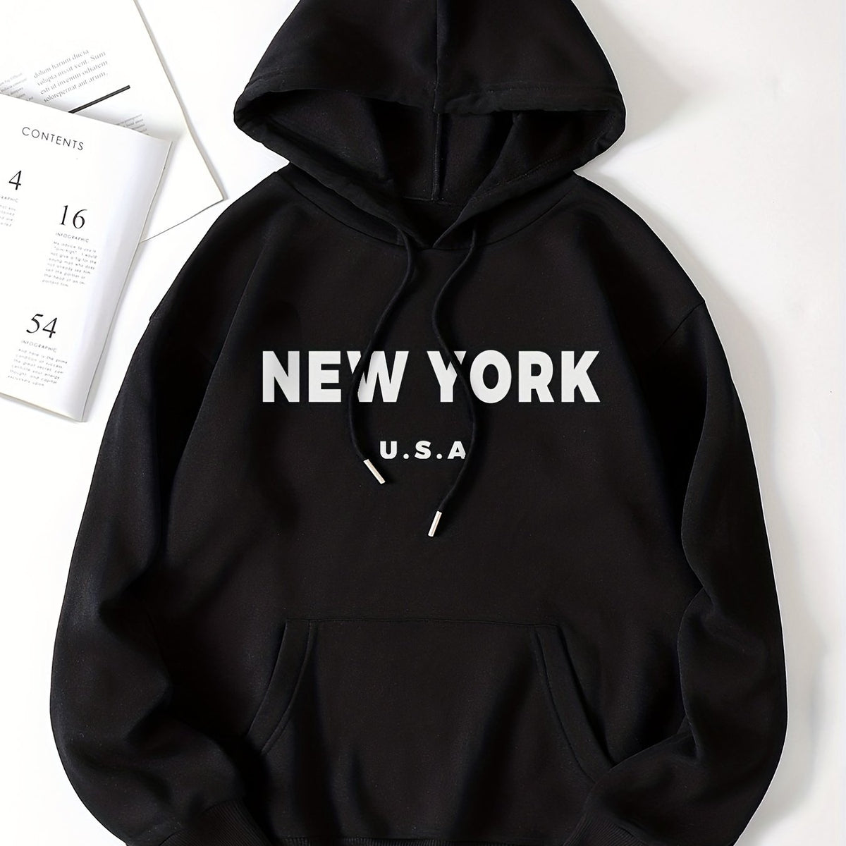 Letter Print Drawstring Hooded Shirt Long Sleeve Pullover Sweatshirt