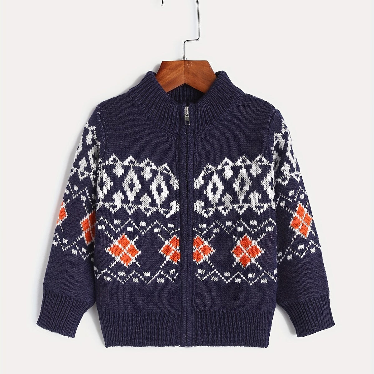 Jacquard Zip Up Knit Cardigan Baby's Comfy Sweater
