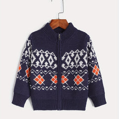 Jacquard Zip Up Knit Cardigan Baby's Comfy Sweater