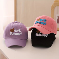 Kids Sunshade Baseball Cap w/ Bear Embroidery, Adjustable, Outdoor Activity