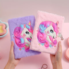 Unicorn Diary with Lock Plush Notebook Girls Gift