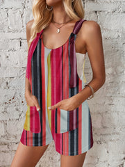 Striped Print Wide Leg Cami Romper Sleeveless Casual Jumpsuit