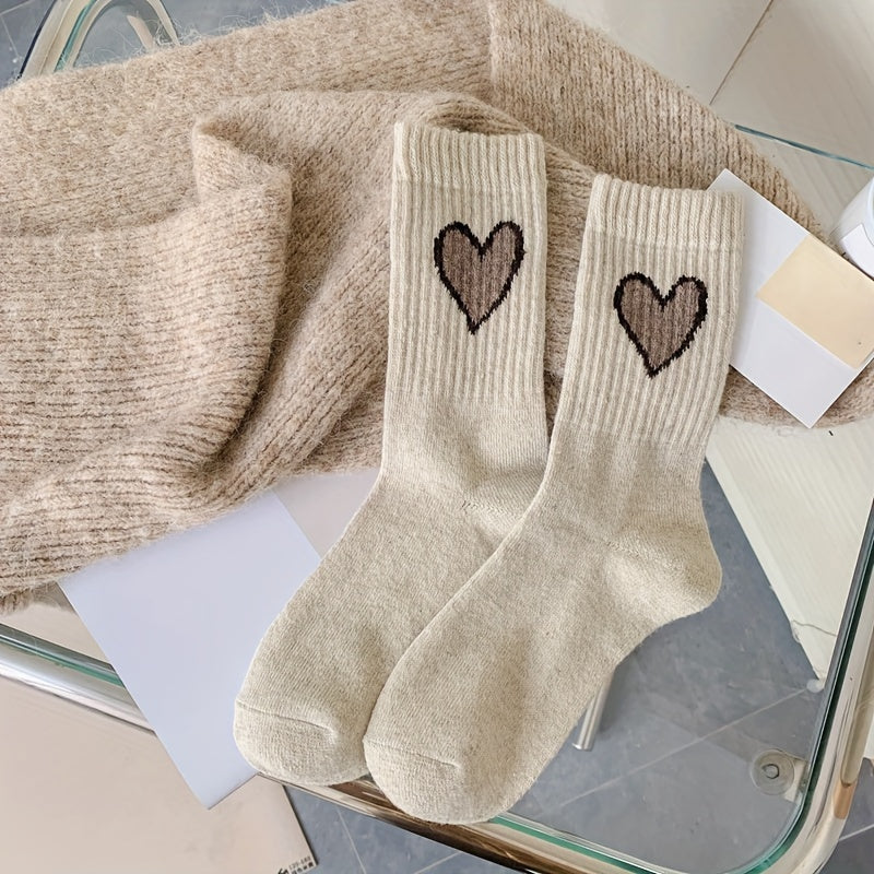 Heart Print Socks Soft & Comfy Mid Tube Women's Stockings