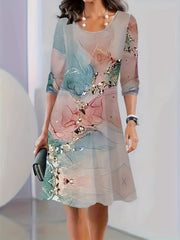  Ombre Long Sleeve Round Neck Midi Dress