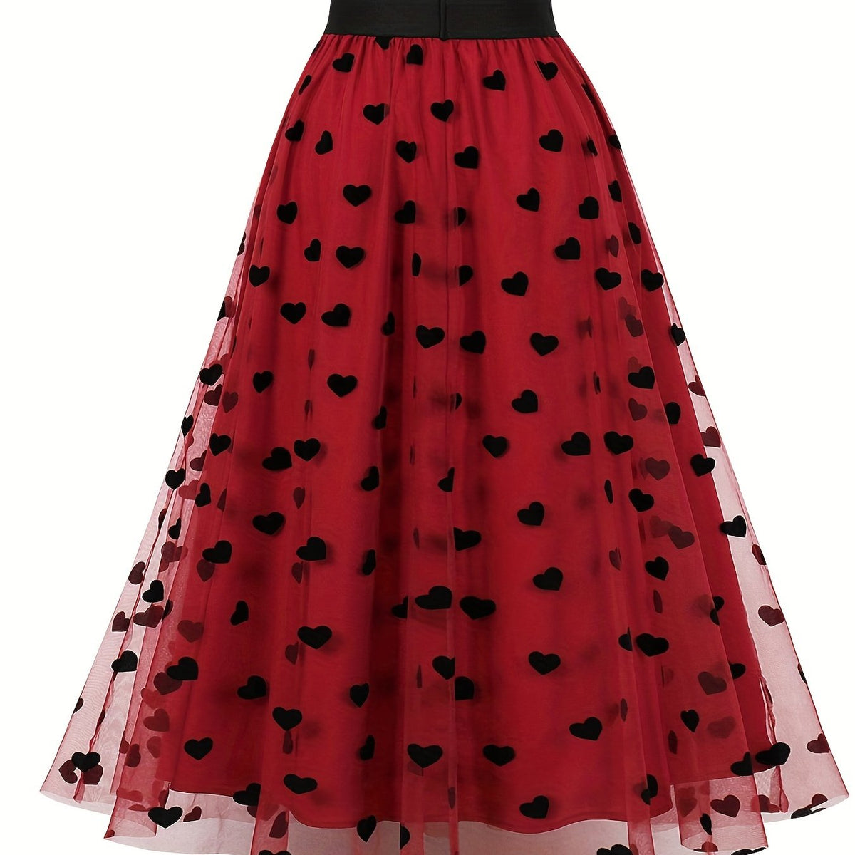 Heart Pattern Mesh A line Skirt High Waist Vintage Style