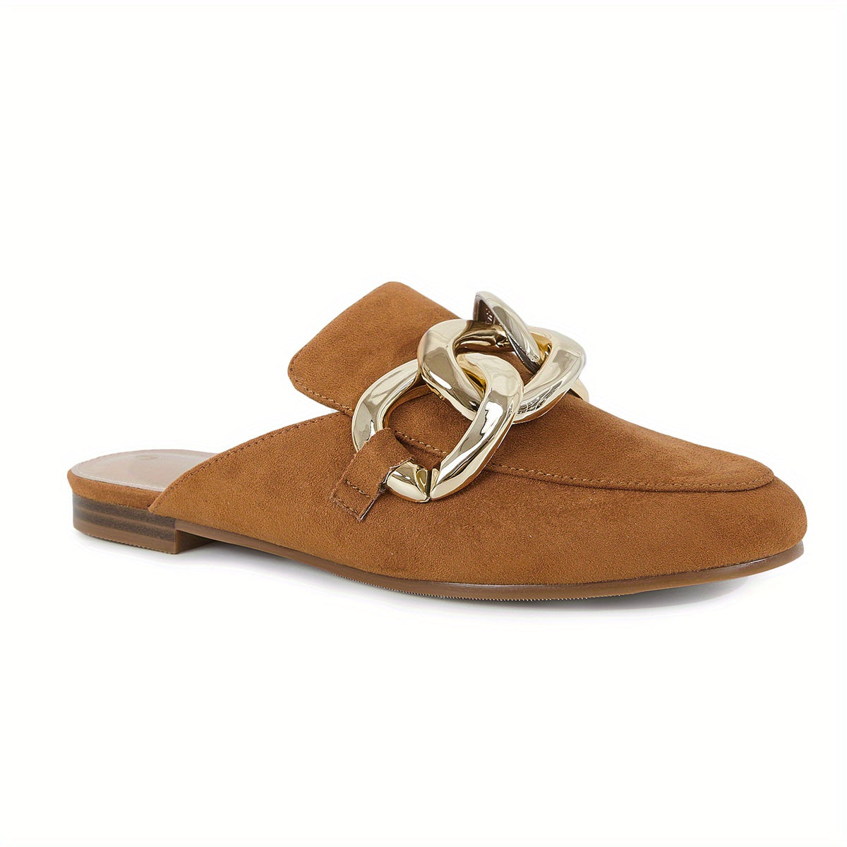 Women's Chain Decor Flat Mules Closed Toe Slip On Shoes