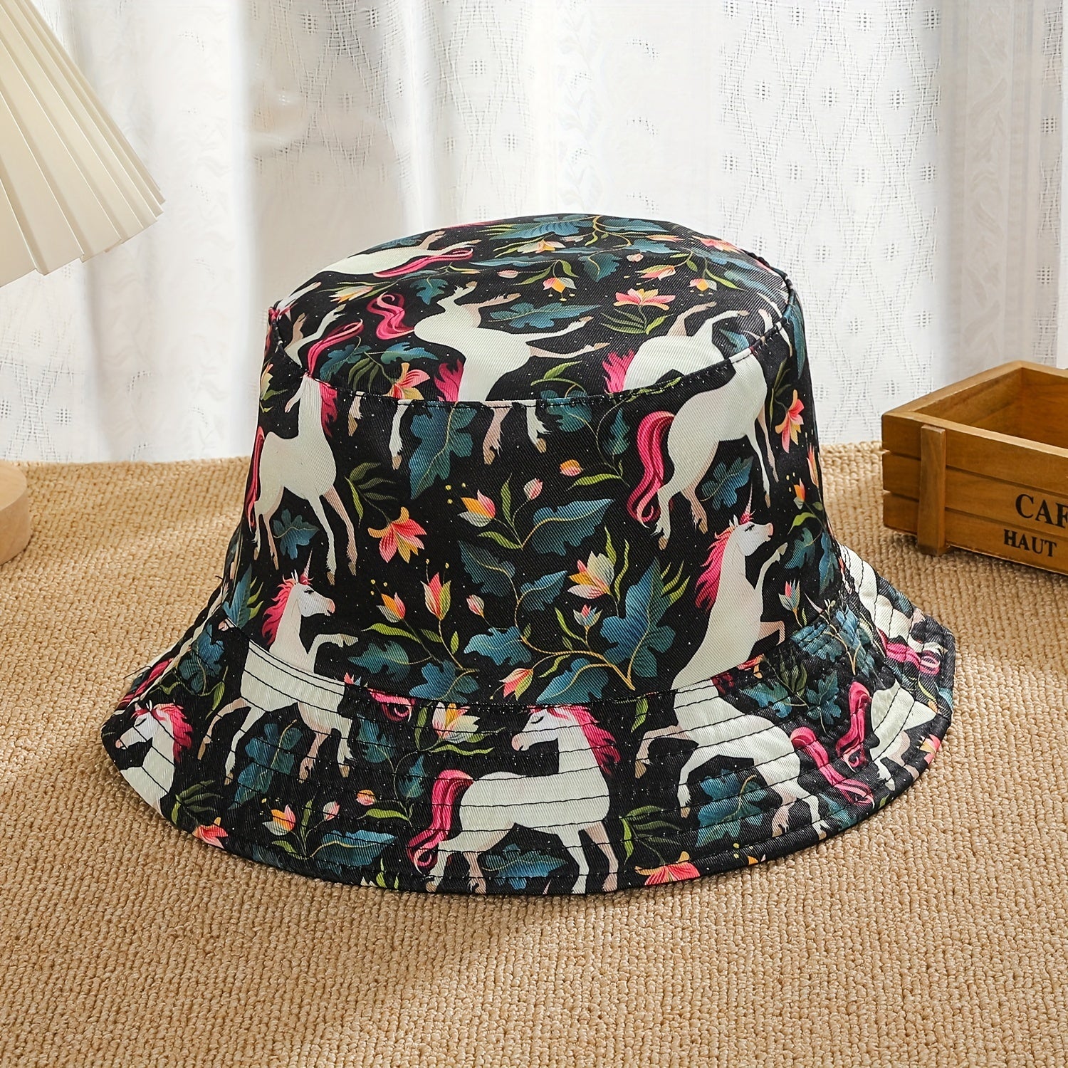 Casual Reversible Bucket Hat Unicorn Print Set Mushroom Hat