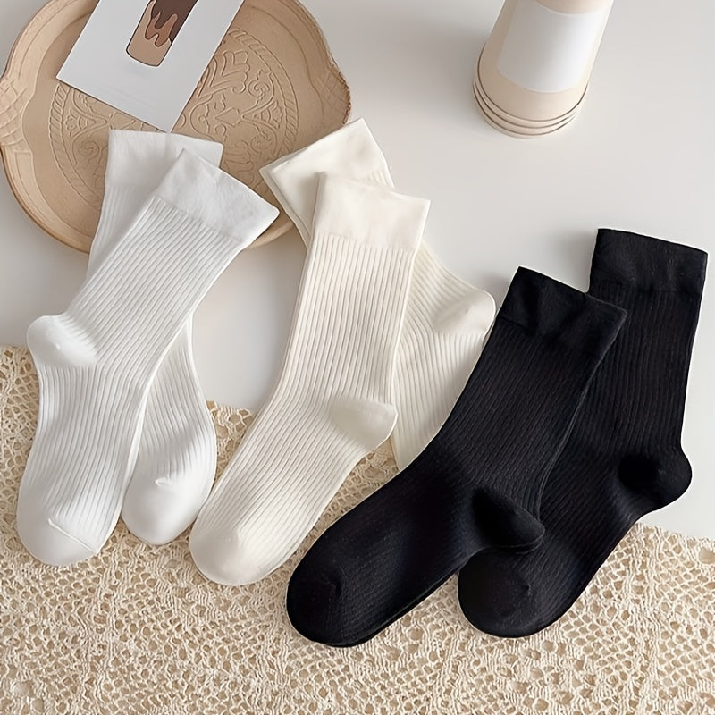 6 Pairs Solid Crew Socks Breathable Women's Stockings & Hosiery