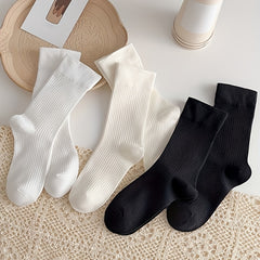 6 Pairs Solid Crew Socks Breathable Women's Stockings & Hosiery