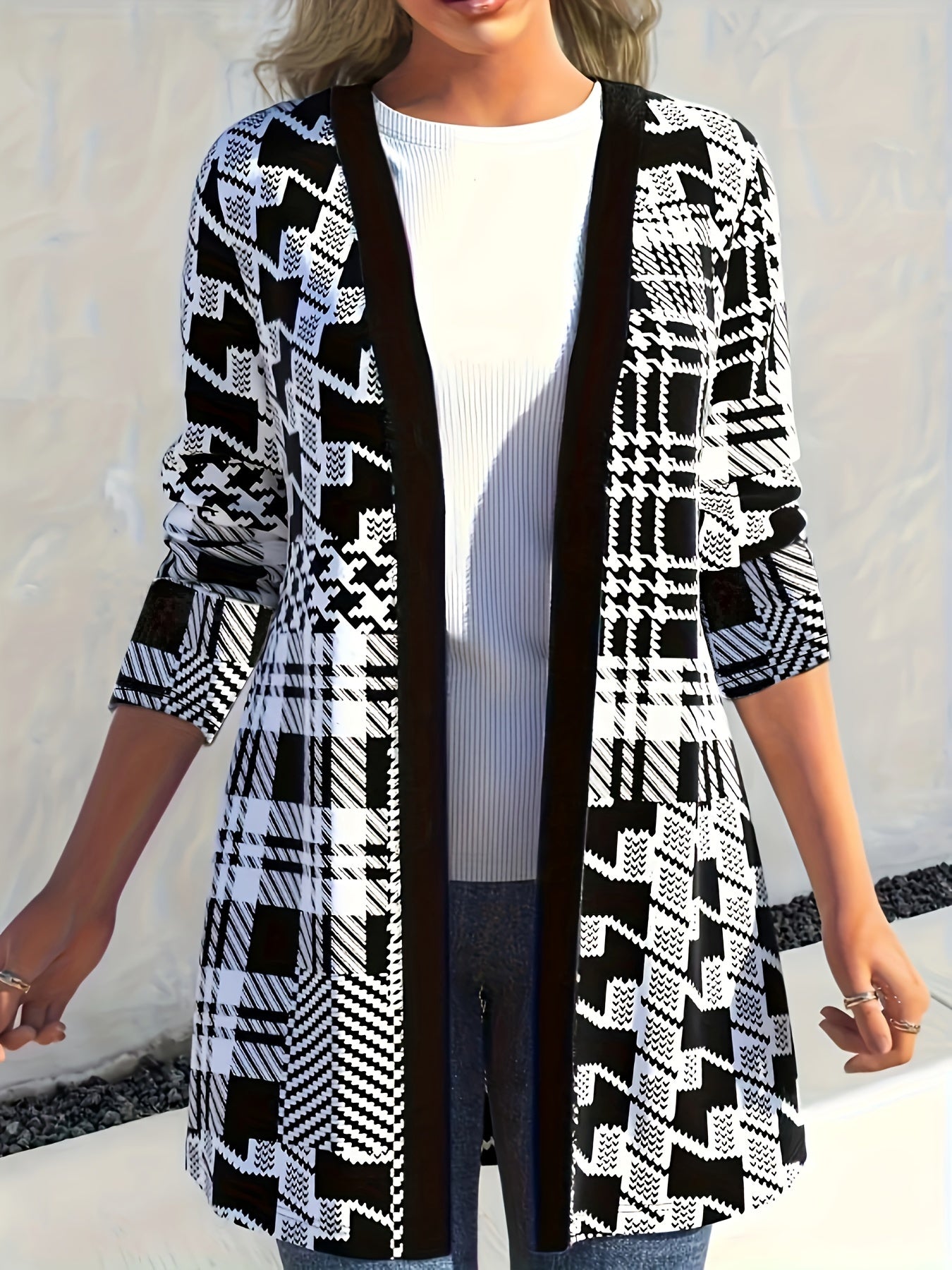  Colorblock Long Sleeve Open Front Cardigan