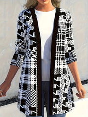  Colorblock Long Sleeve Open Front Cardigan