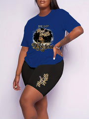  Slogan & Figure Print Short Sleeve Top & Shorts Set