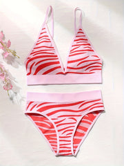 Christmas Stripe Print Bra & Panties Lingerie Set