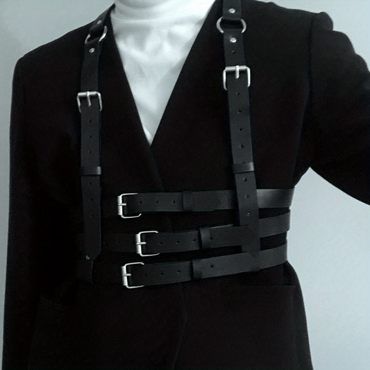 Men's PU Leather Suspender Harness Belt for Suit Shirt