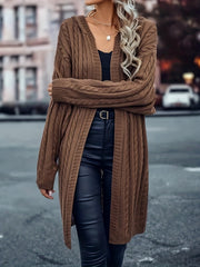  Cable Knit Open Front Hooded Sweater Cardigan