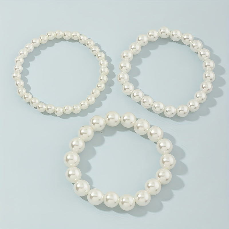 3pcs Girls Faux Pearl Beaded Bracelet Birthday Gift