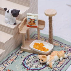 Wooden Cat Climbing Frame Dollhouse Model Ornament Small Fish DIY Accessories