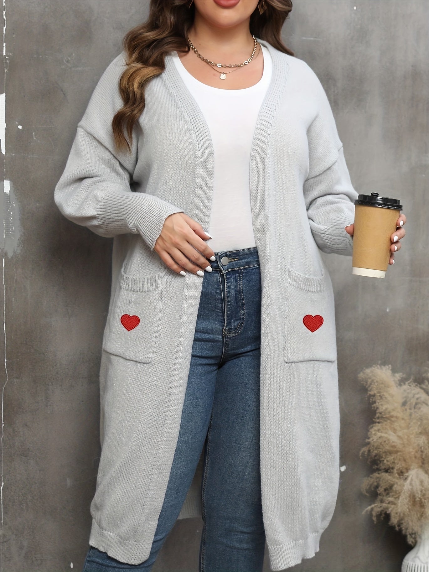  Heart Print Lantern Sleeve Cardigan